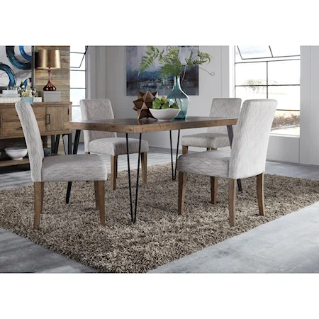 Contemporary Dining Table and Upholstered Chair Set with Herringbone Parquet Pattern